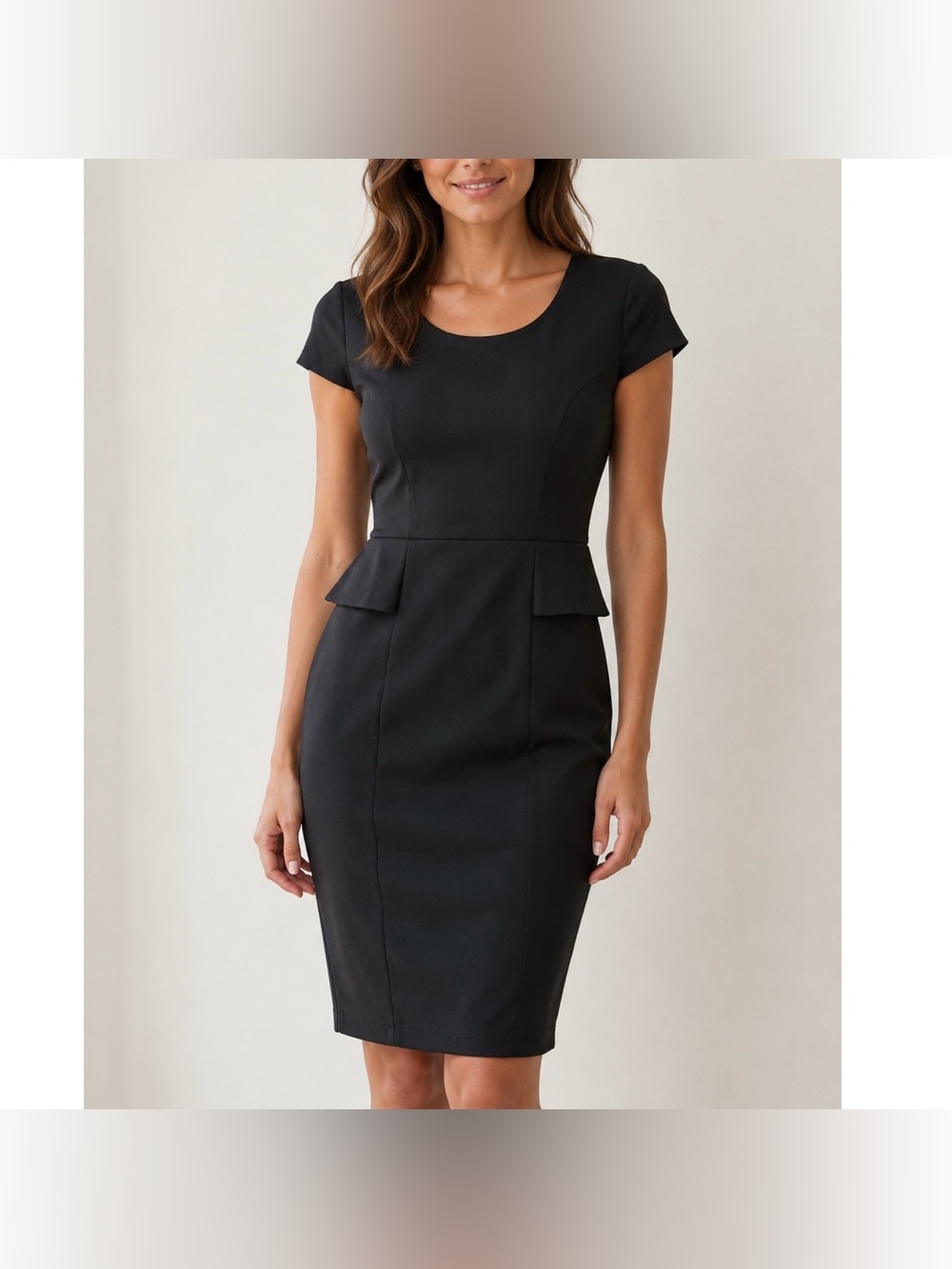 George Black Peplum Knee Length Bodycon Fitted Dress Scoop Neck Short Sleeve M